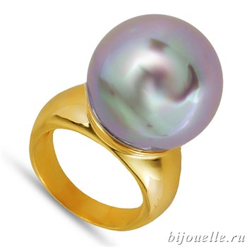 Кольцо с жемчугом "Майорка", цвет перламутра серо-коричневый, покрытие: золото - фото 4450