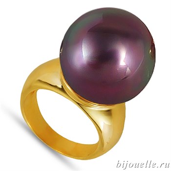 Кольцо с жемчугом "Майорка", цвет перламутра лиловый хамелеон, покрытие: золото - фото 4452