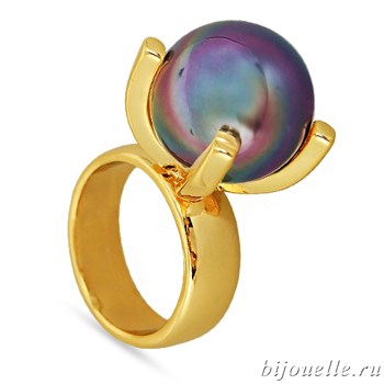 Кольцо с жемчугом "Майорка", цвет перламутра лиловый хамелеон, покрытие: золото - фото 4454