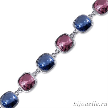 Браслет с кристаллами Swarovski, цвет голубой, сиреневый, покрытие: родий - фото 4473