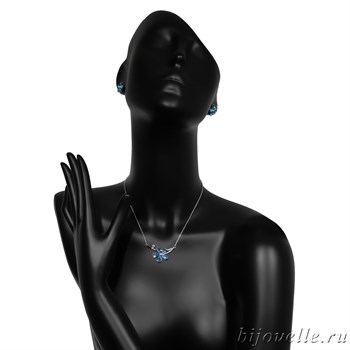 Комплект: кулон, серьги с кристаллами Swarovski, цвет голубой, покрытие: родий - фото 4606