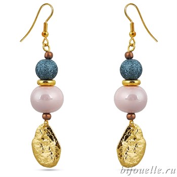 Серьги с розовым жемчугом "Майорка" и синей эмалью, покрытие: золото - фото 4677