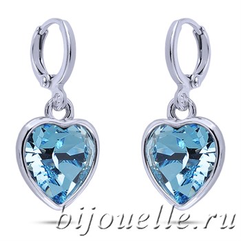 Серьги с кристаллами Сваровски "Голубые сердечки" - фото 5191