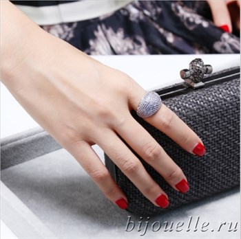 Широкое модное кольцо с микро фианитами ювелирная бижутерия, покрытие родий - фото 5401