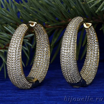 Роскошные Серьги-кольца "Gold" с микро фианитами (3,7*3,7 см), покрытие золото - фото 5405