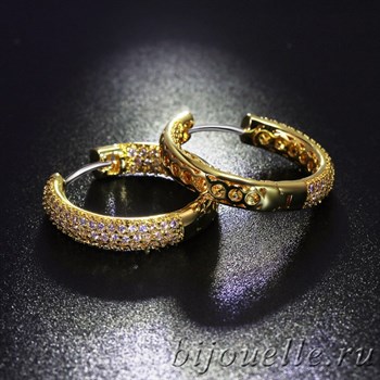 Серьги кольца малые с микро фианитами диаметр 2,4 см, покрытие желтое золото - фото 6061