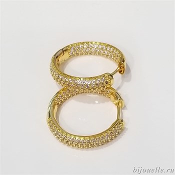 Серьги кольца малые с микро фианитами диаметр 2,4 см, покрытие желтое золото - фото 6062
