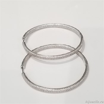 Большие серьги кольца с камнями (диаметр 5,9 см) покрытие родий - фото 6064