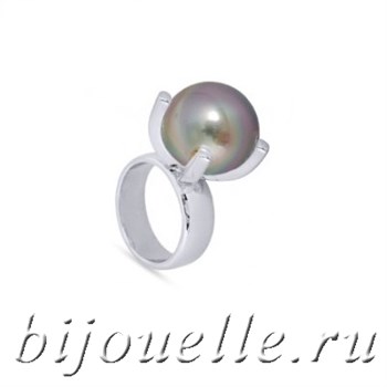 Кольцо с жемчугом "Майорка", цвет перламутра серо-коричневый, покрытие: родий - фото 6075