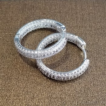 Серьги кольца женские с микро фианитами размер 2,4*2,4*0,4 см, покрытие родий - фото 6086