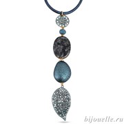 Кулон с натуральными камнями и эмалью на кожаном шнурке, цвет синий, покрытие: бронза