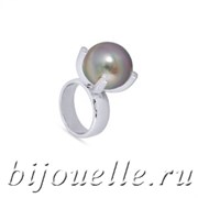 Кольцо с жемчугом "Майорка", цвет перламутра серо-коричневый, покрытие: родий