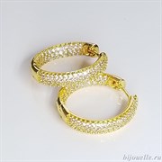 Серьги кольца малые с микро фианитами диаметр 2,4 см, покрытие желтое золото