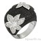Крупное кольцо &quot;Черный цветок&quot; с черными камнями микро циркония, покрытие родий